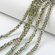 Electroplate Transparent Glass Beads Strands, Half Rose Gold Plated, Faceted, Rondelle, Yellow Green, 8x6mm, Hole: 1mm, about 65~68pcs/strand, 15.7~16.1 inch(40~41cm)(EGLA-A034-T8mm-R19)