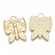 Alloy Pendants, Butterfly with Flower, Light Gold, 33x26x2.5mm, Hole: 4.5mm(PALLOY-S132-027)