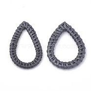 Handmade Spray Painted Reed Cane/Rattan Woven Linking Rings, For Making Straw Earrings and Necklaces, Dyed, Pearlized Effect, Teardrop, Black, 47~52x27~35x4~5mm, inner measure: 34~40x17~24mm(X-WOVE-N007-05A)