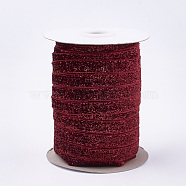 Glitter Sparkle Ribbon, Polyester & Nylon Ribbon, Dark Red, 3/8 inch(9.5~10mm), about 50yards/roll(45.72m/roll)(SRIB-T002-01B-16)