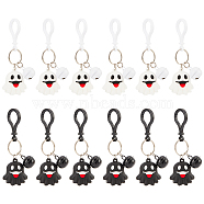 12Pcs 2 Colors Halloween Theme Cute Cartoon PVC Ghost Pendant Keychain with Bell Charm, with Iron Findings, Mixed Color, 11.6cm, 6pcs/color(KEYC-CP0001-15)