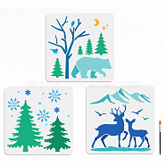 US 1 Set Winter PET Hollow Out Drawing Painting Stencils, for DIY Scrapbook, Photo Album, with 1Pc Art Paint Brushes, 300x300mm, 3pcs/style(DIY-MA0001-55)