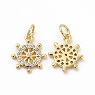 Rack Plating Brass Micro Pave Cubic Zirconia Charms, with Jump Ring, Real 18K Gold Plated, Long-Lasting Plated, Helm Charm, Real 18K Gold Plated, 13.5x11.5x2mm, Hole: 3.6mm(ZIRC-M120-05G)