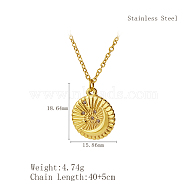 Stylish Stainless Steel Sunbeam Pendant Necklace for Women's Daily Wear, Real 18K Gold Plated, Flat Round, 15.75 inch(40cm)(KZ7444-1)