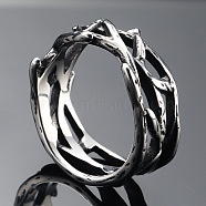 304 Stainless Steel Finger Rings, Vintage Branch Thorn Crown, Stainless Steel Color, US Size 9(18.9mm)(FS-WG2B888-03)