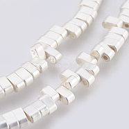 Electroplated Synthetic Non-magnetic Hematite 2-Hole Beads Strands, Grade AA, Rectangle, Long-Lasting Plated, Frosted, Silver Plated, 4.5x2x2.5mm, Hole: 1mm, about 181pcs/strand, 16.30''(41.4cm)(G-E495-11A-03)