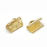 Brass Ribbon Crimp Ends, Rectangle, Real 18K Gold Plated, 7x8mm, Hole: 1x3mm(KK-T032-147G)