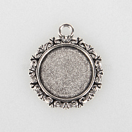 Tibetan Style Alloy Pendant Cabochon Settings, Cadmium Free & Lead Free, Flat Round, Antique Silver, Tray: 18mm, 30x25x2mm, Hole: 3mm(X-TIBEP-N003-49AS)