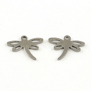 Dragonfly 201 Stainless Steel Charms, Stainless Steel Color, 14x17x1mm, Hole: 1.5mm(STAS-R071-21)