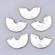 Electroplate Natural Howlite Semi Circle Pendants, with Iron Findings, Faceted, Half Round, Golden, 28~28.5x41x5~7mm, Hole: 2.5mm(G-S344-42I)