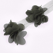 Organza Flower Ribbon, Costume Accessories, For Party Wedding Decoration and Earring Making, Dark Olive Green, 50~60mm, about 10yard/bundle(FIND-S300-42A)