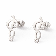 201 Stainless Steel Stud Earring Findings, with 304 Stainless Steel Pins, Horizontal Loops and Ear Nuts, Musical Note, Stainless Steel Color, 16x8mm, Hole: 1.4mm, Pin: 0.8mm(EJEW-A071-15P)