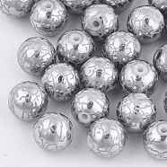 Electroplate Glass Beads, Round with Pattern, Silver, 8~8.5mm, Hole: 1.5mm(EGLA-S178-05G)