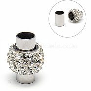 304 Stainless Steel Magnetic Clasps with Glue-in Ends, with Polymer Clay Rhinestone Beads, Oval, Stainless Steel Color, 17x11~12mm, Hole: 6mm(RB-E402-3)