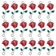 50Pcs Alloy Enamel Connector Charms, Rose Links, Platinum, Red, 21x10x2mm, Hole: 1.5mm(FIND-SC0007-80)
