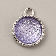 Plastic Pendants, October Birthstone Charms, with Alloy Cabochon Settings, Flat Round, Lilac, 18.5x15x5mm, Hole: 2.5mm(FIND-TAC0014-75J)