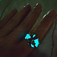 Luminaries Enamel Dragon Open Cuff Ring, Glow In The Dark Alloy Chunky Wide Ring for Women, Cyan, Inner Diameter: 20mm(DRAG-PW0001-63AS-02)
