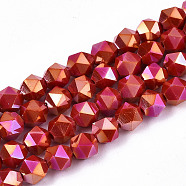 Electroplate Opaque Glass Beads Strands, AB Color Plated, Faceted, Round, Red, 5.5x5.5x5.5mm, Hole: 1mm, about 97~99pcs/strand, 20.87 inch~21.26 inch(53cm~54cm)(X-EGLA-T019-05U)