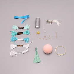 DIY Hand JuQiu Punch Needle Making Kits, Including Foam Balls, Needles, Cotton Thread, Bells, Tassels and Iron Rings, Medium Sea Green, 45mm(DIY-TAC0012-54C)