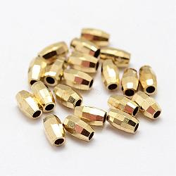 Brass Beads, Oval, Nickel Free, Faceted, Raw(Unplated), 5x3mm, Hole: 1.5mm(KK-P095-18)
