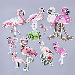 Computerized Embroidery Cloth Iron On/Sew On Patches, Costume Accessories, Appliques, Flamingo, Mixed Color, 48~157x34~104x1.5mm, 90pcs/bag(AJEW-S076-031)