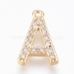 Brass Letter Pendants, with Cubic Zirconia, Lead Free & Cadmium Free & Nickel Free, Long-Lasting Plated, Golden, Letter.A, 15x9.5x2mm, Hole: 1.2mm(KK-P150-03G-A)