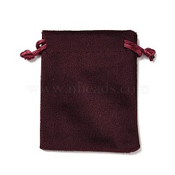 Velvet Jewelry Drawstring Storage Pouches, Rectangle, Dark Red, 9.5x7x0.5cm(ABAG-P013-02A-04)