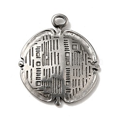 Tibetan Style 304 Stainless Steel Pendants, Flat Round Charms, Textured, Antique Silver, 23x20x2.5mm, Hole: 1.5mm(STAS-G278-16AS)