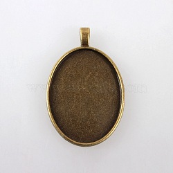 Vintage Tibetan Style Alloy Pendant Cabochon Settings, Plain Edge Bezel Cups, Cadmium Free & Nickel Free & Lead Free, Antique Bronze, Oval Tray: 40x30mm, 52x33x6mm, Hole: 4mm, about 100pcs/kg(TIBEP-M018-21AB-NF)