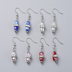Electroplate Glass Dangle Earrings, with Brass Rhinestone Spacer Beads and Brass Earring Hooks, Mixed Color, 45mm, Pin: 0.7mm(EJEW-JE03687)