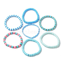 7Pcs 7 Style Polymer Clay Heishi Surfer Stretch Bracelets Set, Glass Seed Bracelets, Preppy Jewelry for Women, Dodger Blue, Inner Diameter: 2-1/8 inch(5.5cm), 1Pc/style(BJEW-SW00088-01)