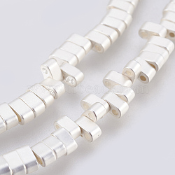 Electroplated Non-magnetic Synthetic Hematite Multi-Strand Links Strands, Grade AA, Rectangle, Long-Lasting Plated, Frosted, 925 Sterling Silver Plated, 4.5x2x2.5mm, Hole: 1mm, about 181pcs/strand, 16.29 inch(41.4cm)(G-E495-11A-03)