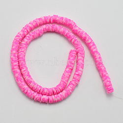 Handmade Polymer Clay Beads Strand. DIY Accessories for Bracklet & Necklace Making, Flat Round, Deep Pink, 6x1mm, Hole: 1.5mm, about 330pcs/strand, 15.35''(39cm)(CLAY-TAC0002-01B-05)