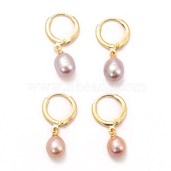 Brass Hoop Earrings, with Natural Pearl, Long-Lasting Plated, Mixed Color, 28mm, Pin: 0.8mm(EJEW-D275-02G-02)