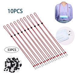 10PCS Adjustable Length Lanyard Strap, Ear Holder Rope, with ABS Hook and 50PCS Adjustable Non Slip Stopper(Random Color), Red, 13.97 inch(35.5cm)(JX034E)