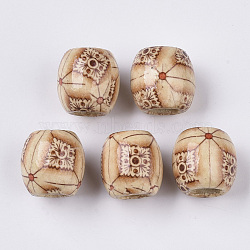 Printed Natural Wood Large Hole Beads, Barrel, Lead Free, Bisque, 16x14.5~16.5mm, Hole: 7.5mm(WOOD-R251-01E-LF)