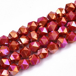 Electroplate Opaque Glass Beads Strands, AB Color Plated, Faceted, Round, Red, 5.5x5.5x5.5mm, Hole: 1mm, about 97~99pcs/strand, 20.87 inch~21.26 inch(53cm~54cm)(X-EGLA-T019-05U)