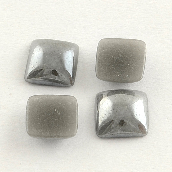 Pearlized Plated Opaque Glass Cabochons, Square, Gray, 6x6x3mm