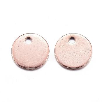 Ion Plating(IP) 304 Stainless Steel Stamping Blank Tag Charms, Flat Round, Rose Gold, 8x1mm, Hole: 1mm