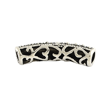 Tibetan Style Hollow Alloy Curved Tube Beads, Cadmium Free & Nickel Free & Lead Free, Antique Silver, 24x6mm, Hole: 3.5mm