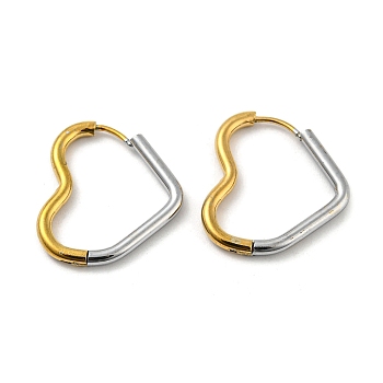 Two Tone 304 Stainless Steel Hoop Earrings, Golden & Stainless Steel Color, Heart, 23x26x2.5mm