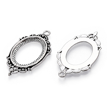 Zinc Alloy Link Cabochon Settings, Bezel Open Back Settings, Cadmium Free & Lead Free, Oval, Antique Silver, 42.5x23.5x2mm, Hole: 2mm, Tray: 24.5x18.5mm.