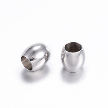 202 Stainless Steel Beads, Barrel, Stainless Steel Color, 6x6mm, Hole: 4mm