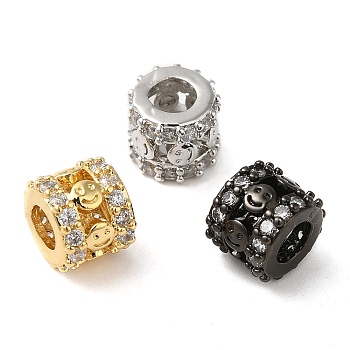 Rack Plating Brass Cubic Zirconia Beads, Long-Lasting Plated, Cadmium Free & Lead Free, Hollow Column with Smiling Face, Mixed Color, 7.4x6.4mm, Hole: 3.5mm