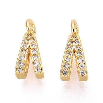 Brass Micro Pave Clear Cubic Zirconia Charms, Letter V Charms, Real 18K Gold Plated, 12.5x5x5.5mm, Hole: 1.8~2mm