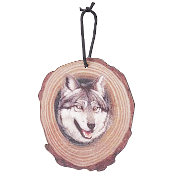 CREATCABIN 1 Set Flat Round & 3D Wolf Pattern Wooden Pendant Decorations, with Polyester Cord, Christmas Ornaments Festive Gifts, BurlyWood, 115x99.5x4mm, Hole: 3.5mm