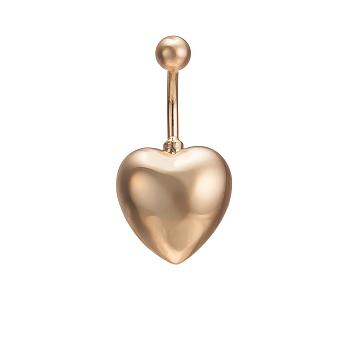Piercing Jewelry Real Gold Plated Brass Heart Navel Ring Belly Rings, Golden, 30x14mm, Bar Length: 7/16"(11.6mm), Bar: 14 Gauge(1.6mm)