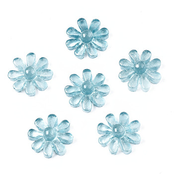 Spray Painted Transparent Resin Cabochons, Flower, Sky Blue, 10x9.5x4mm