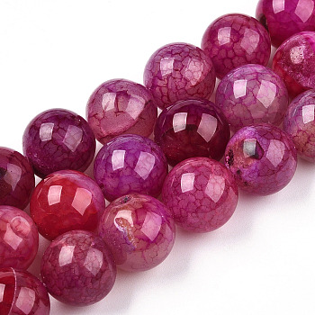 Natural Dragon Veins Agate Dyed Beads Strands, Round, Camellia, 14mm, Hole: 1.4mm, about 28pcs/strand, 15.24~15.35''(38.7~39cm)