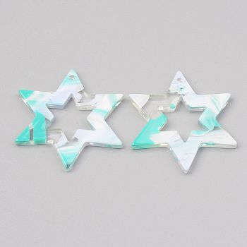 Acrylic Pendants, for DIY Bracelet Necklace Earring Jewelry Craft Making, Star, Turquoise, 34x30x2.5mm, Hole: 1.5mm